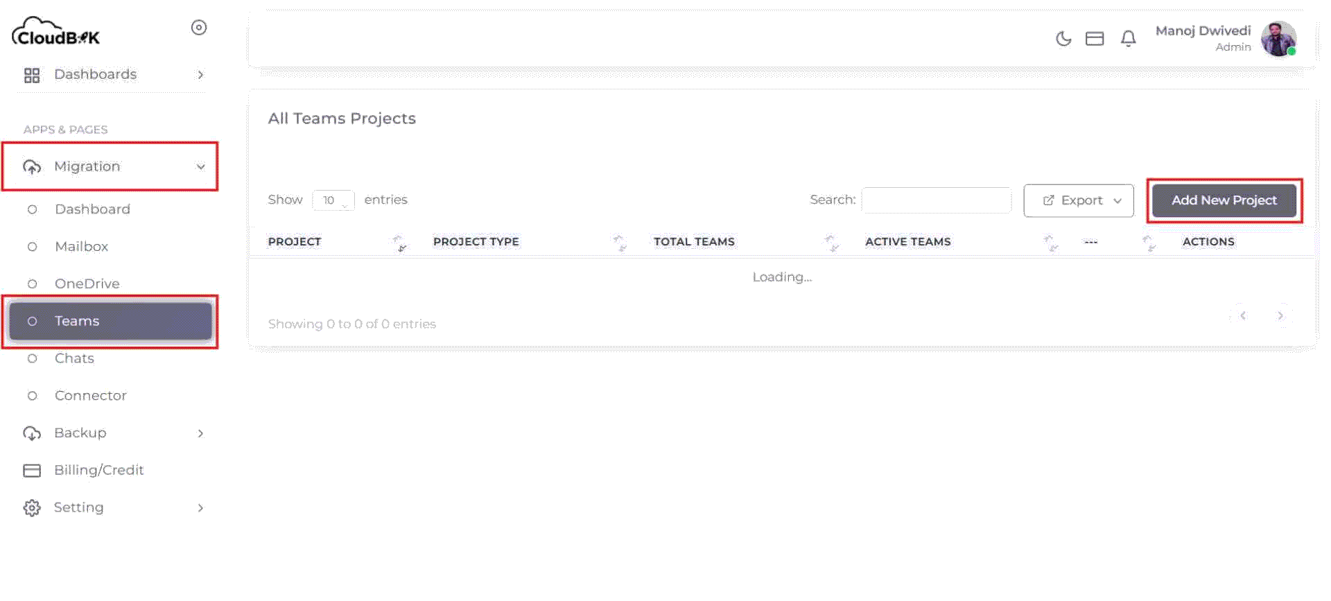 Create OneDrive Migration Project in CloudBik