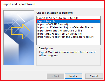 SELECT EXPORT A FILE