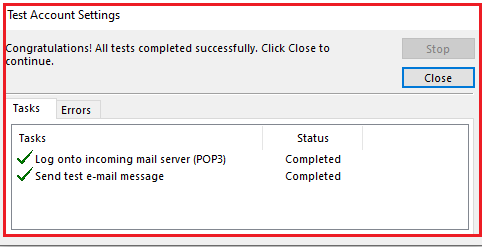 test account setting outlook