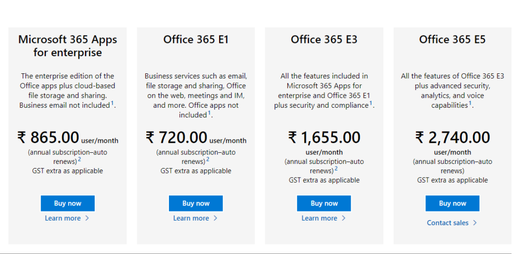 compare microsoft 365 plans enterprise