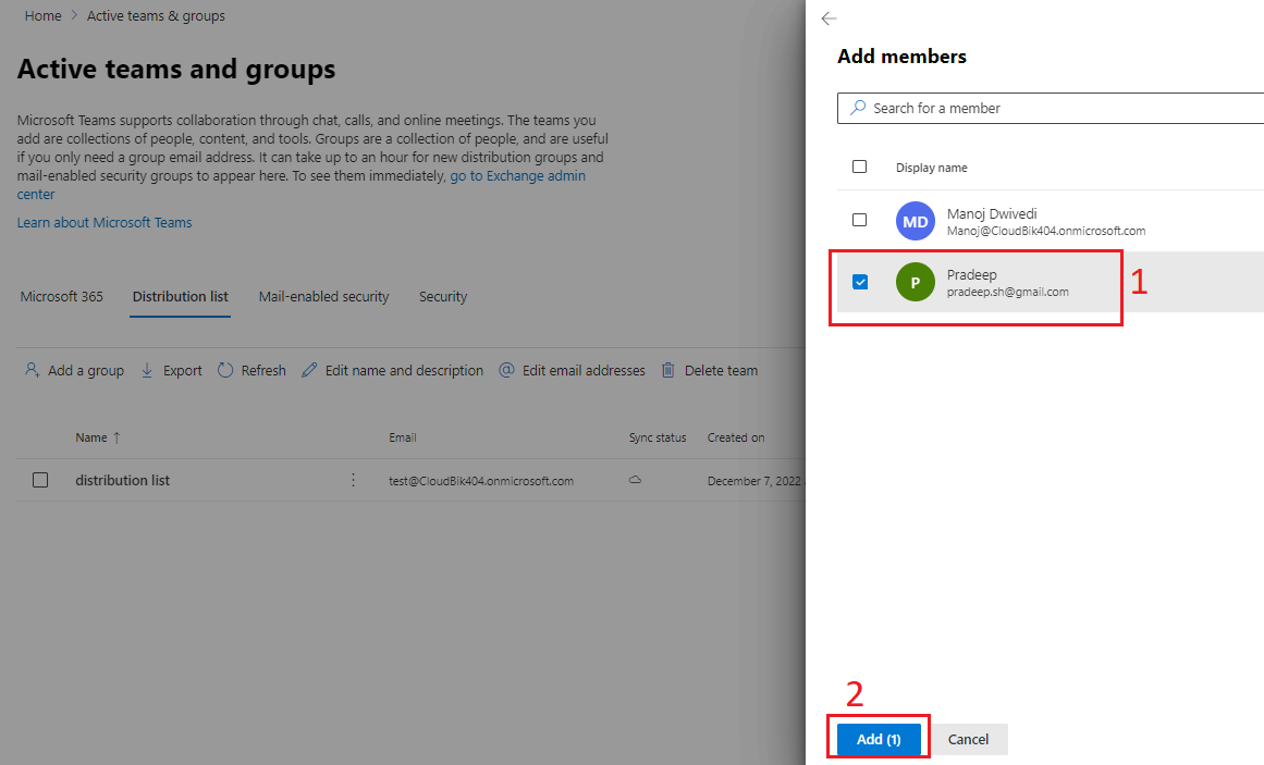 select member and click add