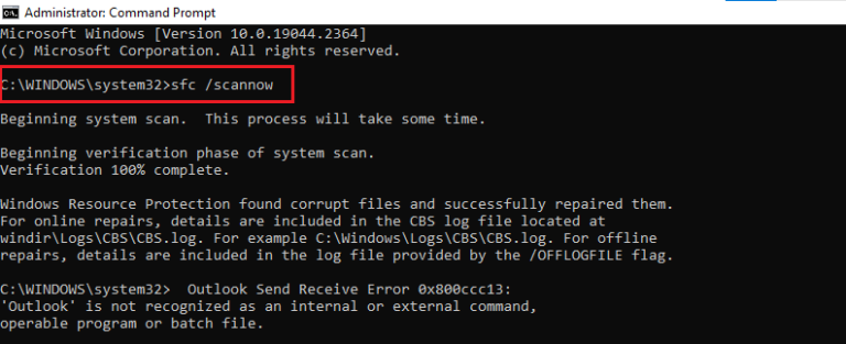 Send Receive Error 0x800ccc13 in Microsoft Outlook
