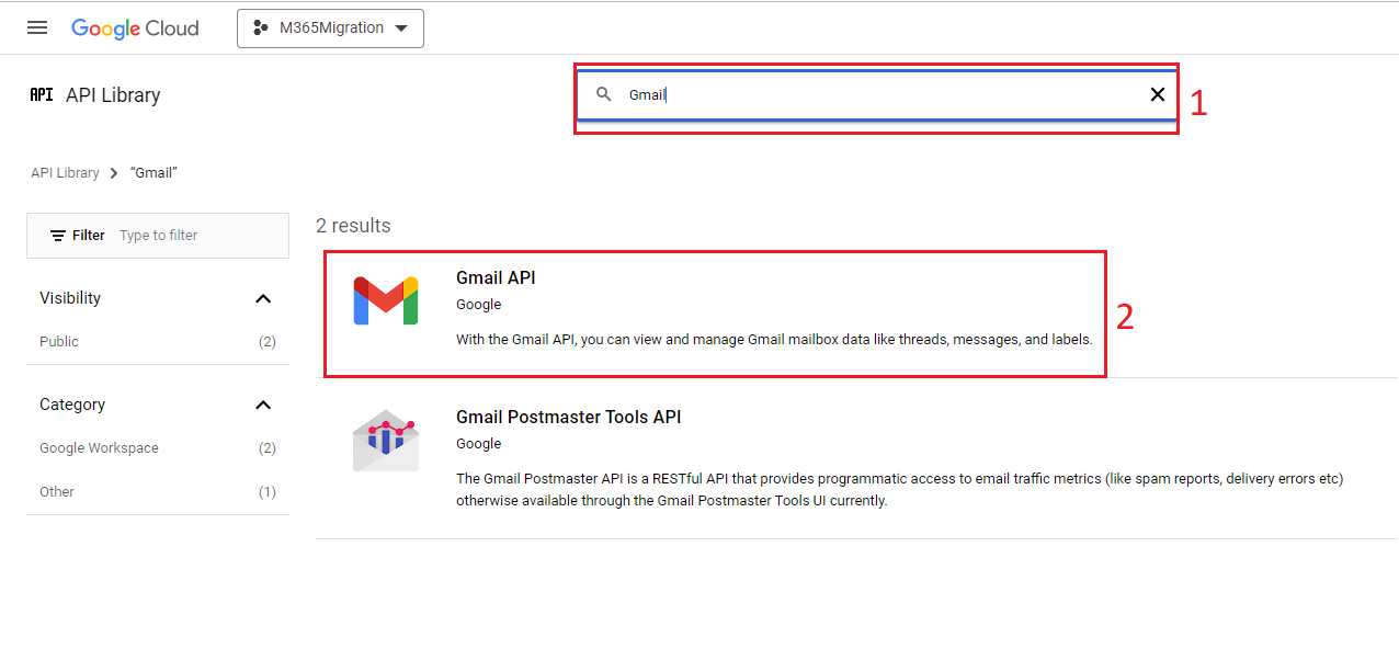 Search for Gmail API