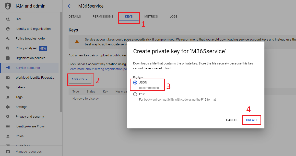 Create private key (JSON File))