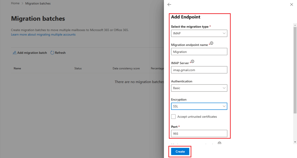 Create or Delete Migration Endpoint in Microsoft 365 (EAC)
