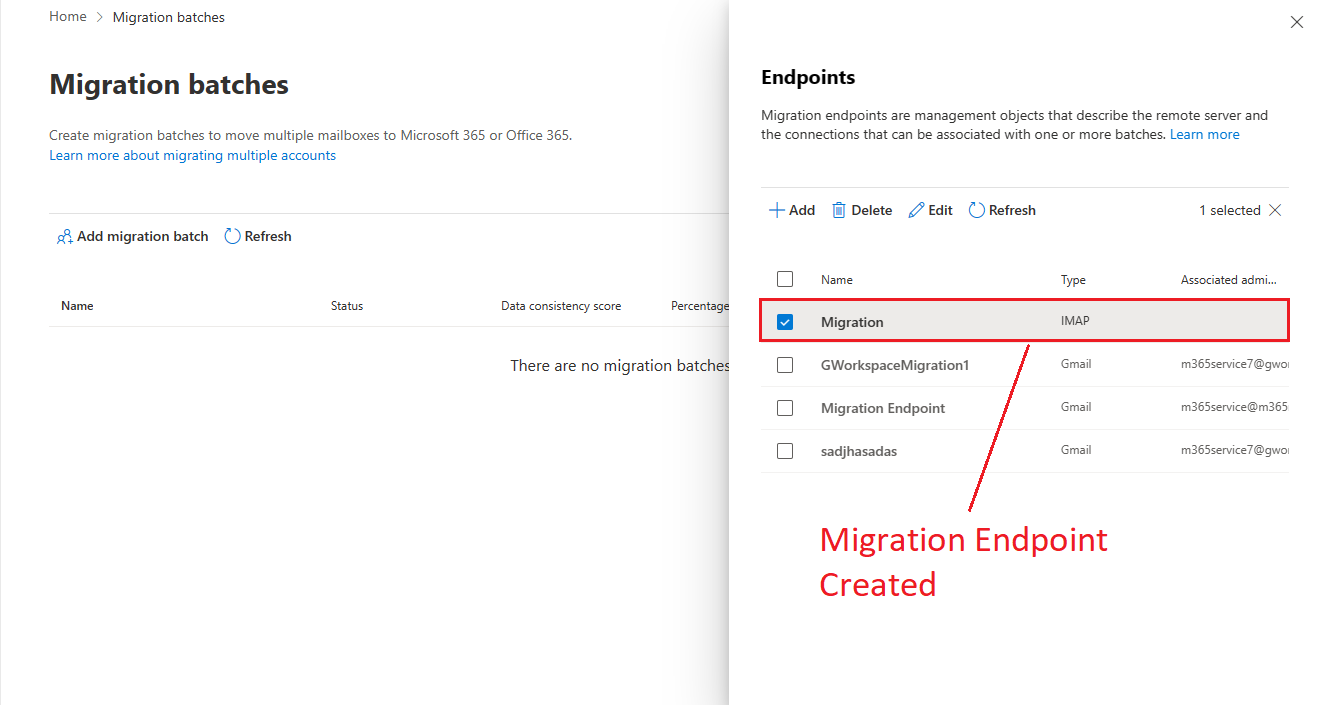 migration endpoint created