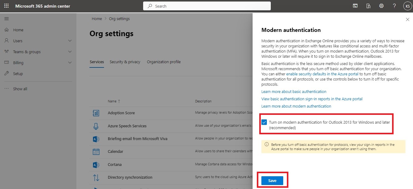 How to enable Modern Authentication in Microsoft Office 365 