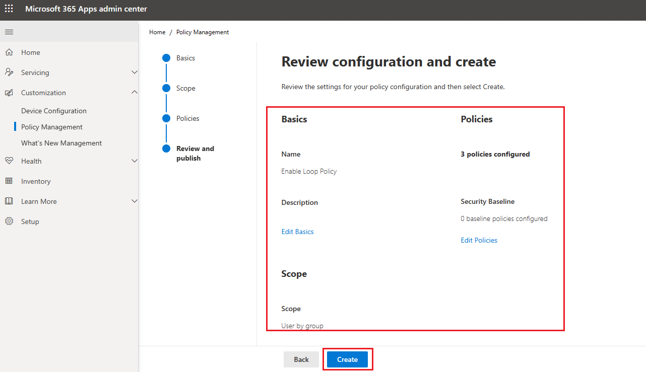 review policies settings