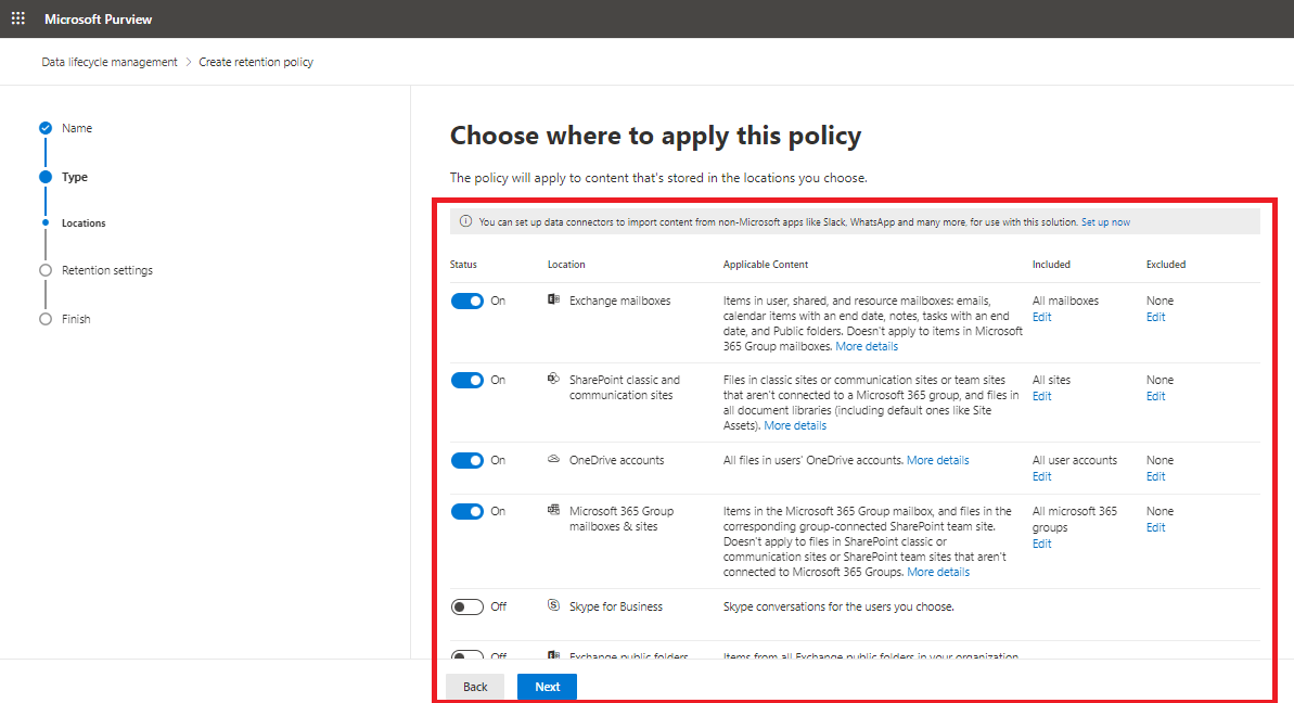 Select where you want to apply your policy