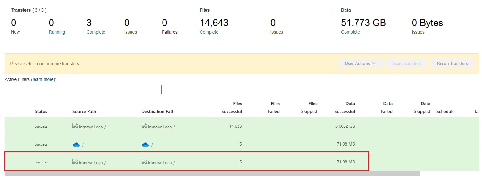 transfer OneDrive files to another account completed