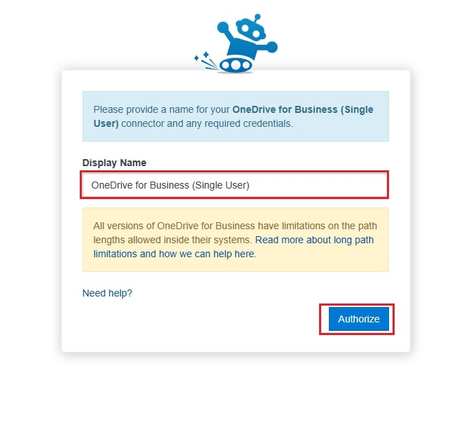 authorize OneDrive account