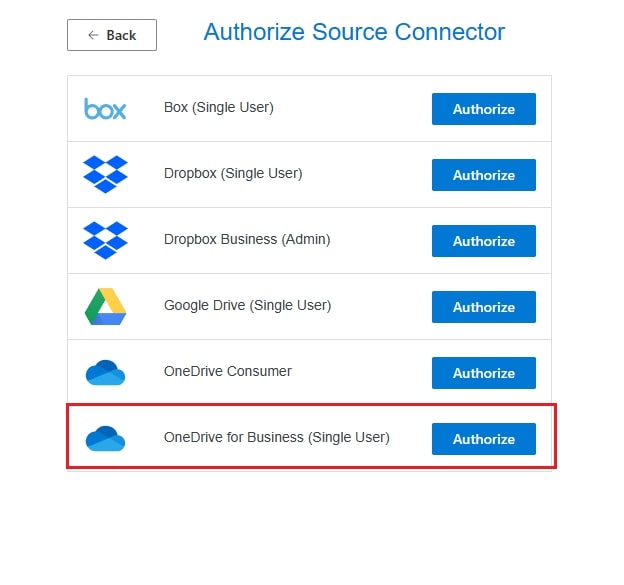 select onedrive for business