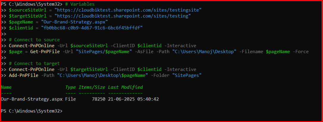 SharePoint site page copied