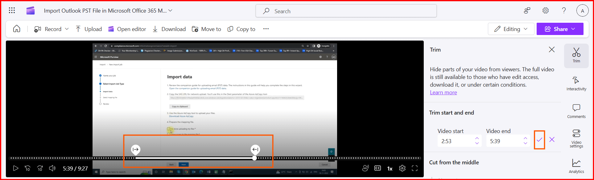 Trim a video in SharePoint