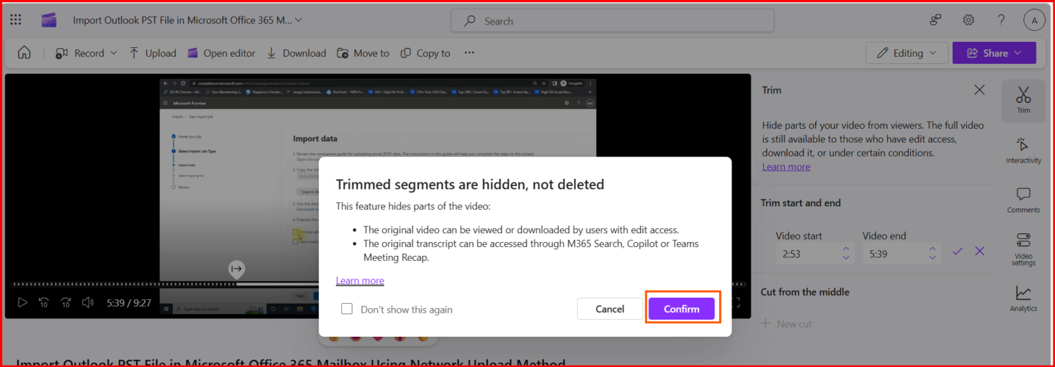 How to Trim a Video in SharePoint or OneDrive in 2025