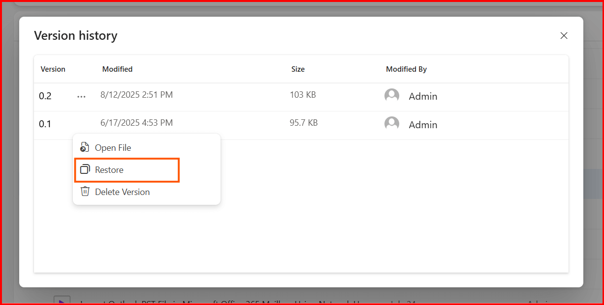 restore onedrive file version