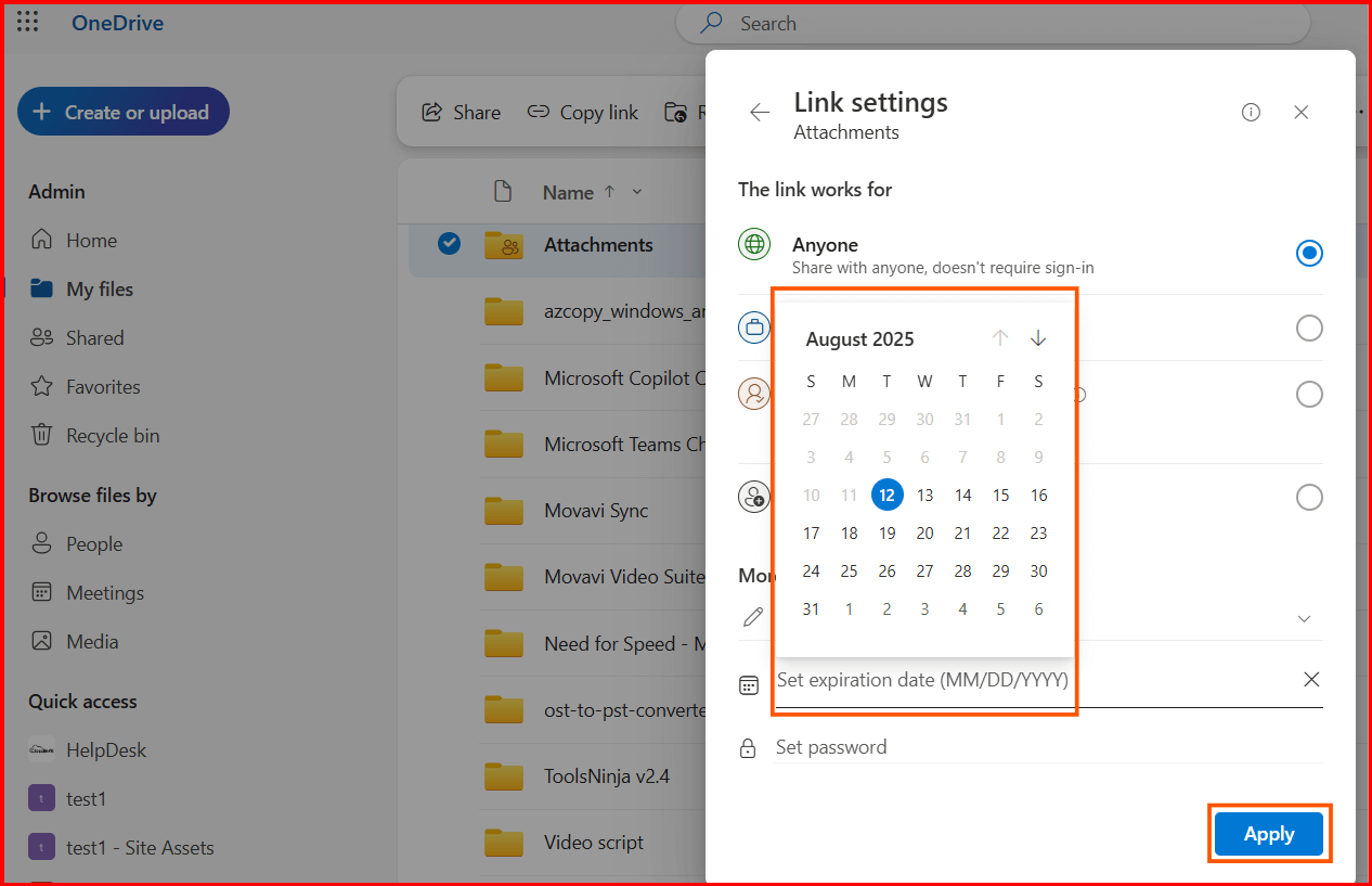 set link expiry date